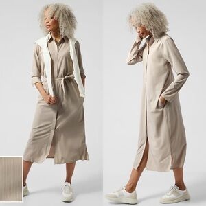 Athleta Urbanite‎ Textured Stripe Shirt Dress M City Stripe Abalone Grey Chic